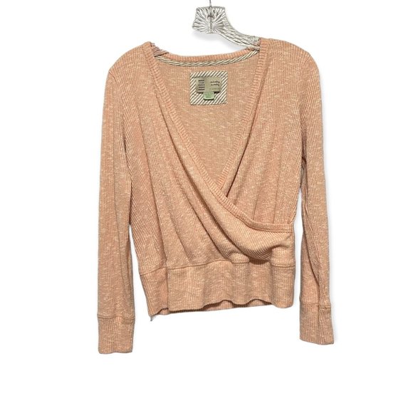 Anthropologie Saturday Sunday Small Pink Knit Ribbed Surplus Faux Wrap Lounge … - Picture 2 of 6